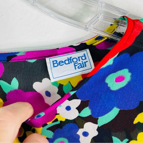 Vintage purple black red floral 70s colorful chiffon semi sheer blouse top 10 - Picture 5 of 8